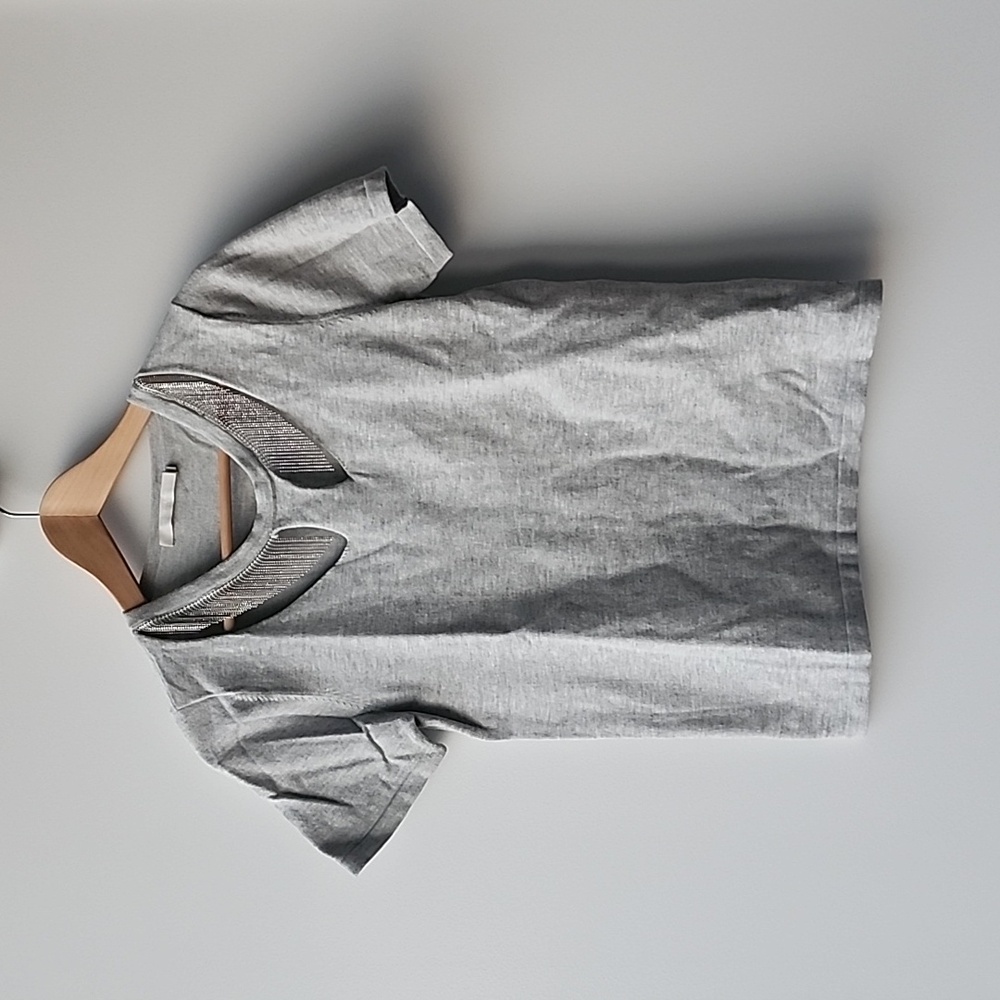 One Grey Day Beaded Fringe Cotton Blend Knit Festival Tee Shirt